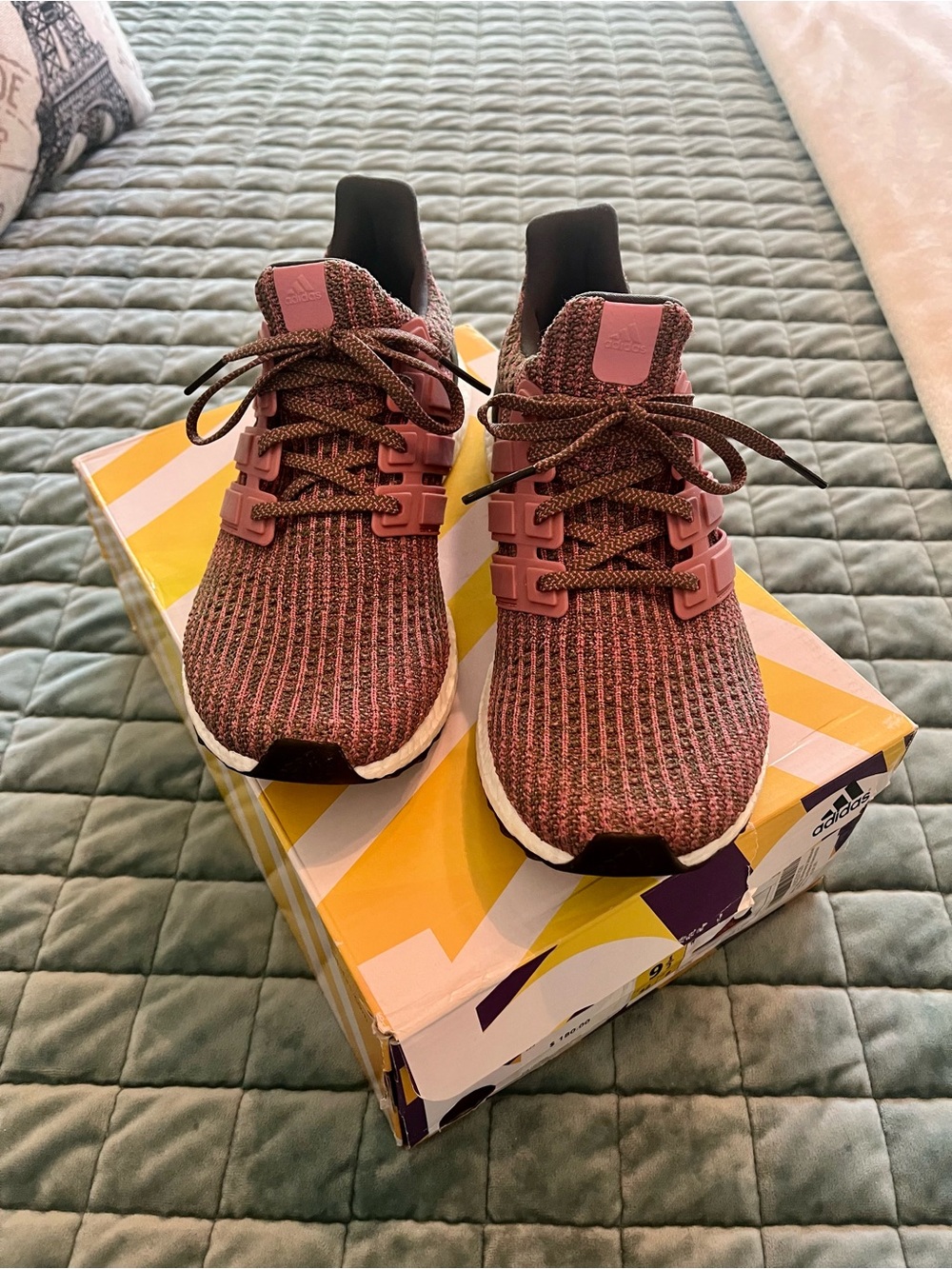 Women’s Maroon/Green Adidas UltraBOOST Size 9 1/2